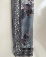 Grey Floral Printed & Embroidered 3-Piece Stitched Suit with Doriya Dupatta