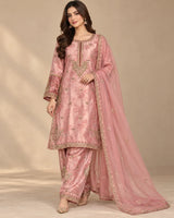 Dusty Rose Pink Embroidered China Patti 3-Piece Pakistani Suit with Dupatta | Sufaab