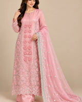 Blush Pink Embroidered 3-Piece Pakistani Suit with Floral Tassels