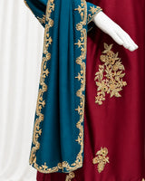 Burgundy & Teal Gold Embroidered 3-Piece (Minimum Customized Order Days 20-25)