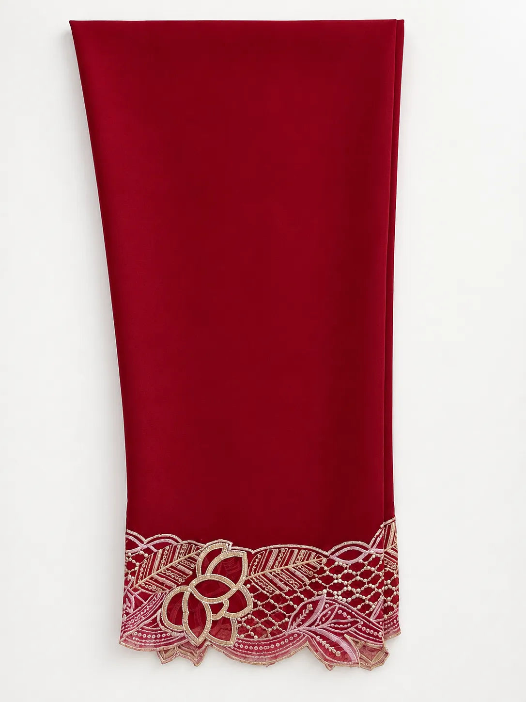 Crimson Red Embroidered Lawn 3-Piece Stitched Suit with Doriya Dupatta