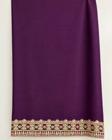 Deep Plum Purple Embroidered Rounded Kameez 3-Piece Stitched Lawn Suit with Embroidered Plazo & Doriya Dupatta