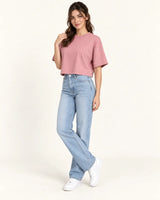 Women's Dusty Pink Oversized Cropped Crewneck T-Shirt