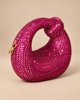 Fuchsia Crystal Embellished Crescent Mini Handbag | Sufaab