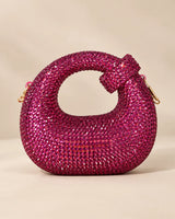 Fuchsia Crystal Embellished Crescent Mini Handbag | Sufaab