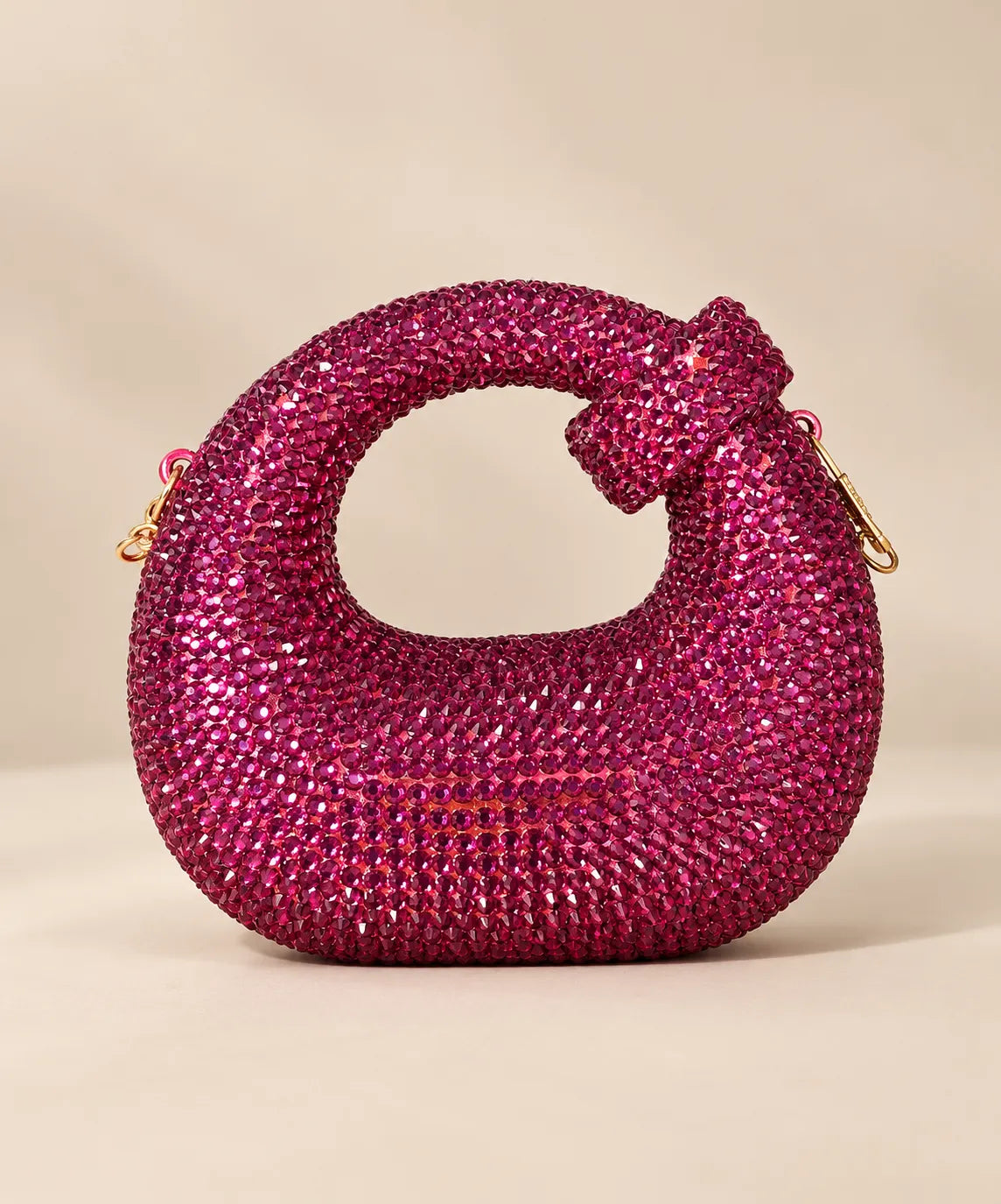 Fuchsia Crystal Embellished Crescent Mini Handbag | Sufaab
