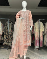 Peach Pink Embroidered Pakistani Formal Suit with Lace Dupatta | Sufaab