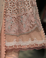 Peach Pink Embroidered Pakistani Formal Suit with Lace Dupatta | Sufaab