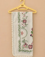Off-White Floral Multi-Color Embroidered Lawn 3-Piece Stitched Long Suit with Imported Bamber Dupatta