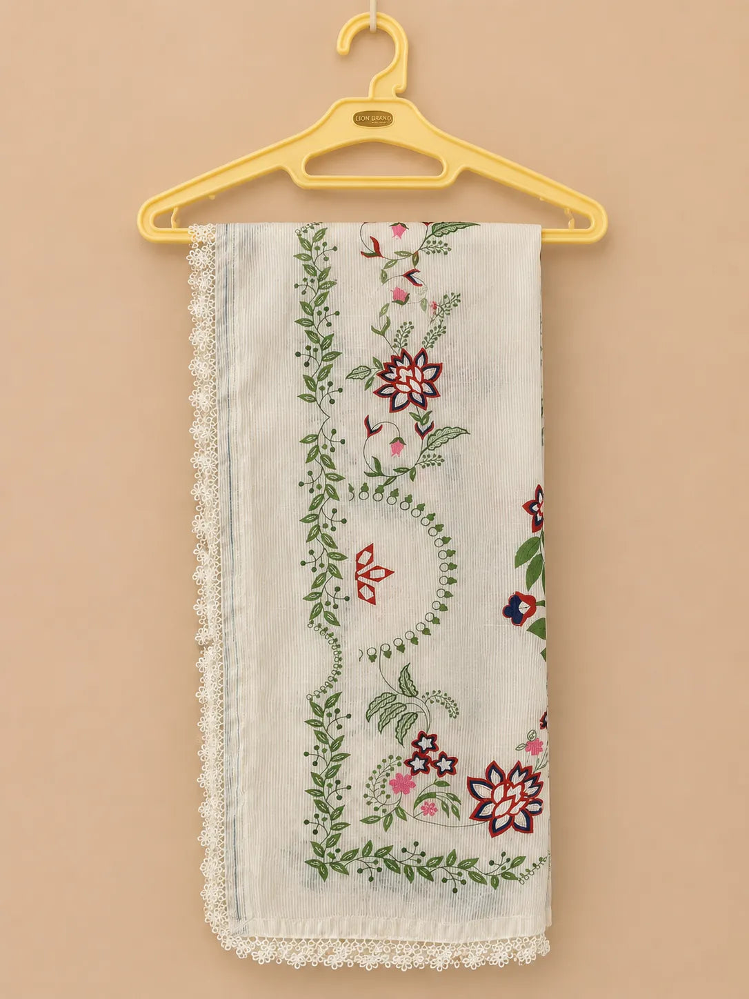 Off-White Floral Multi-Color Embroidered Lawn 3-Piece Stitched Long Suit with Imported Bamber Dupatta