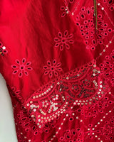 Blood Red Embroidered Chickenkari & Sequins 3-Piece Stitched Suit with Silk Dupatta