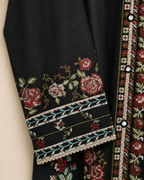 Black & Red Embroidered Short Kurti 3-Piece Stitched Suit with Shalwar