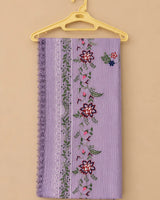 Lilac Colorful Floral Embroidered Long 3-Piece Stitched Lawn Suit with Scalloped Border & Embroidered Dupatta