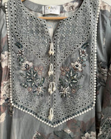 Grey Floral Printed & Embroidered 3-Piece Stitched Suit with Doriya Dupatta