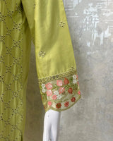 Lime Green Embroidered Chikankari 3-Piece Stitched Suit with Chiffon Dupatta