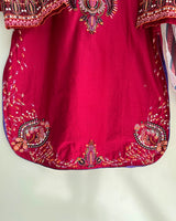 Maroon / Crimson Embroidered Short Lawn Kurti 3-Piece Stitched Suit with Farshi Shalwar & Silk Dupatta