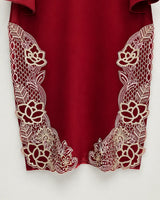 Crimson Red Embroidered Lawn 3-Piece Stitched Suit with Doriya Dupatta
