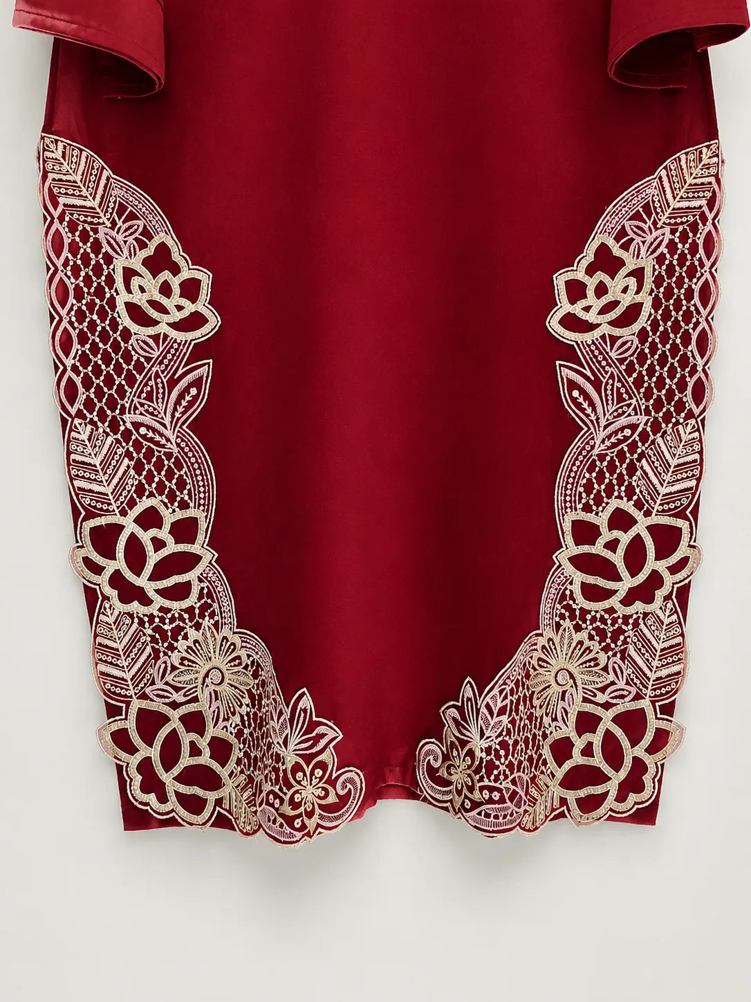 Crimson Red Embroidered Lawn 3-Piece Stitched Suit with Doriya Dupatta