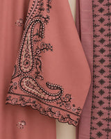 Salmon Pink & Black Paisley Embroidered Lawn 3-Piece Stitched Suit with Doriya Dupatta & Embroidered Trouser