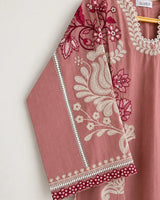 Salmon Pink Short Embroidered Lawn 3-Piece Stitched Suit with Embroidered Shalwar & Silk Dupatta