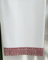 Crimson Red Floral Embroidered Lawn 3-Piece Stitched Suit with Off-White Embroidered Trouser & Chiffon Dupatta