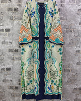 Inkish Blue & Grey Printed Lawn 2 Piece Kaftan Suit | Embroidered Front & Printed Trousers