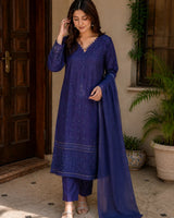 Midnight Blue / Royal Blue Embroidered Moonlight Lawn 3-Piece Stitched Suit