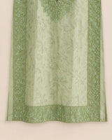 Pistachio Olive Green Embroidered Lawn 3-Piece Stitched Suit with Baggy Cutwork Sleeves & Bamber Chiffon Dupatta