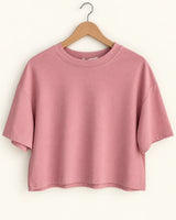 Women's Dusty Pink Oversized Cropped Crewneck T-Shirt