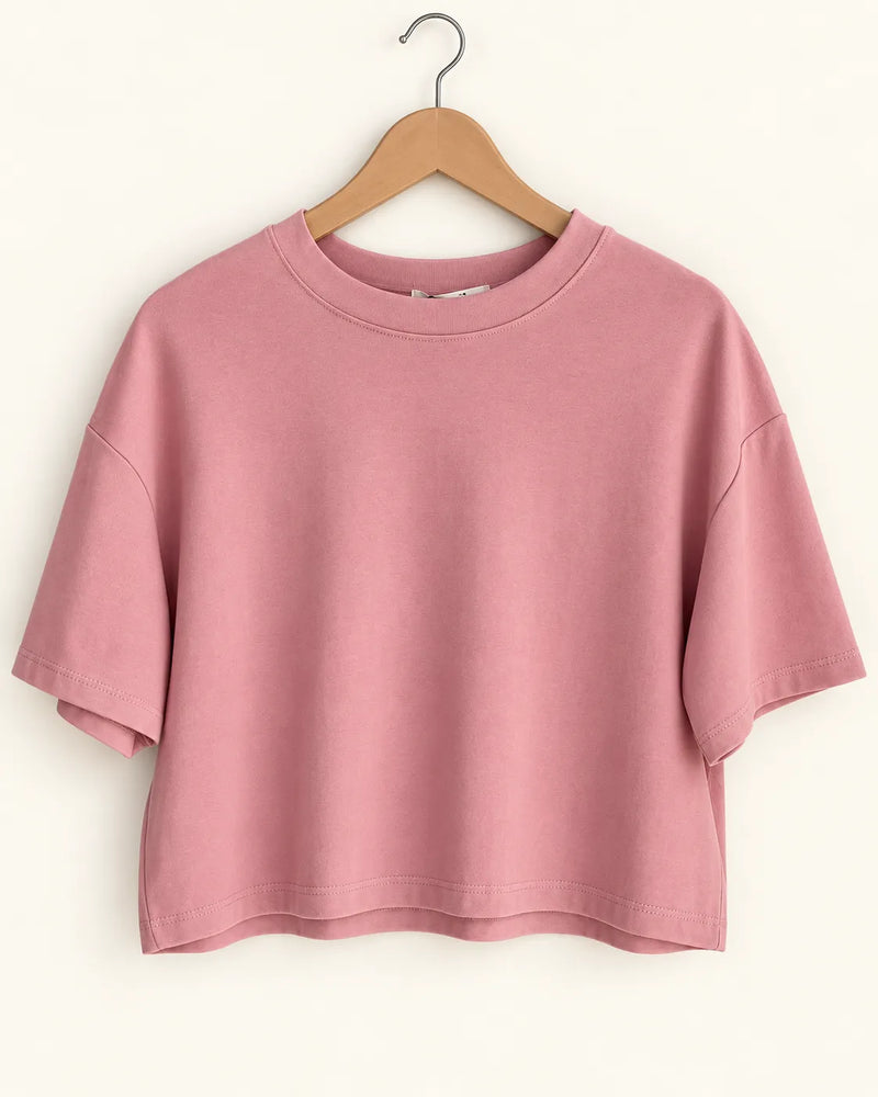 Women's Dusty Pink Oversized Cropped Crewneck T-Shirt