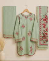 Aqua Blue Short Embroidered Kurti 3-Piece Stitched Suit with Dooria Dupatta