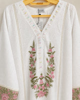 Pure White Schiffli Embroidered Lawn 3-Piece Stitched Suit with Pink Floral Cutwork & Printed Chiffon Dupatta