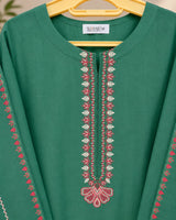 Emerald Green Embroidered 2-Piece Stitched Suit with Round Hem & Embroidered Trouser