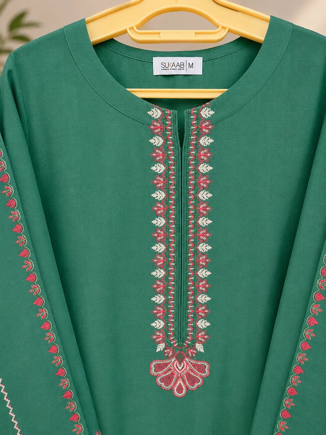 Emerald Green Embroidered 2-Piece Stitched Suit with Round Hem & Embroidered Trouser