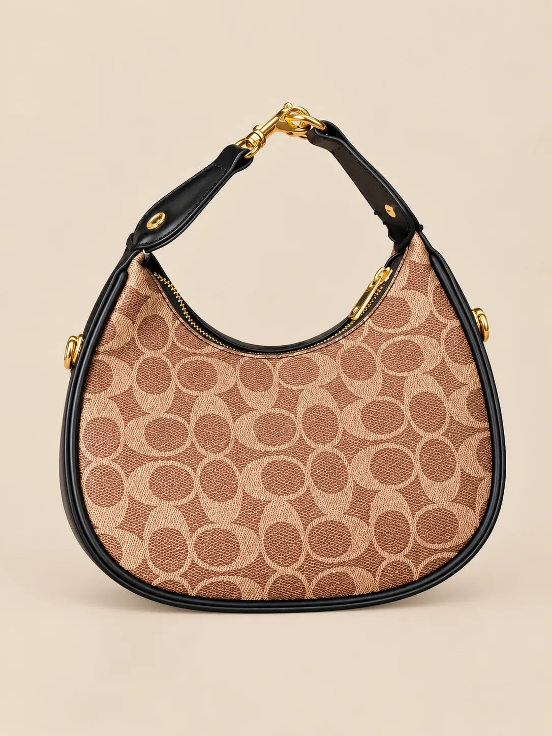 Monogram Crescent Shoulder Bag with Gold-Tone Hardware | Sufaab