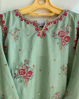 Aqua Blue Short Embroidered Kurti 3-Piece Stitched Suit with Dooria Dupatta