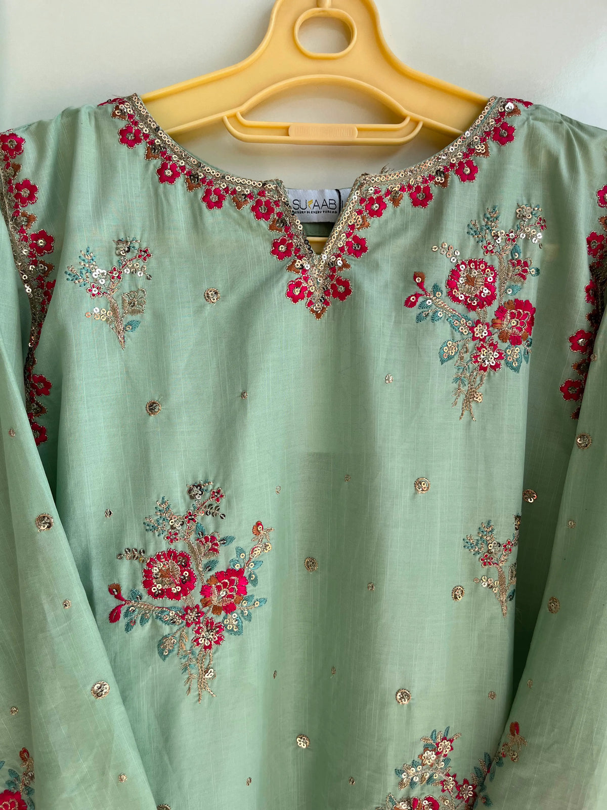 Aqua Blue Short Embroidered Kurti 3-Piece Stitched Suit with Dooria Dupatta