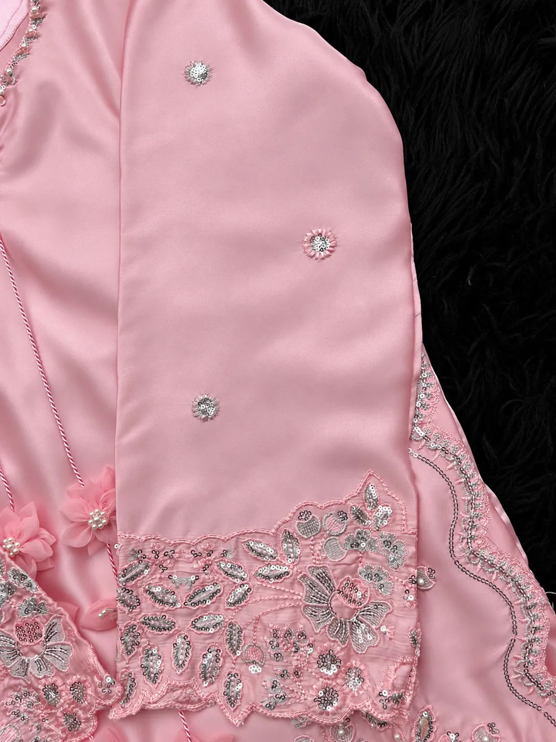 Blush Pink Embroidered 3-Piece Pakistani Suit with Floral Tassels