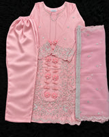 Blush Pink Embroidered 3-Piece Pakistani Suit with Floral Tassels