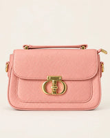 Rose Pink Textured Shoulder Bag with Gold-Tone Clasp | Sufaab