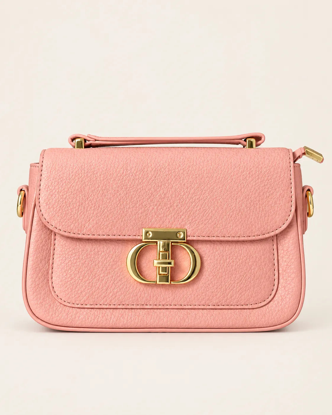 Rose Pink Textured Shoulder Bag with Gold-Tone Clasp | Sufaab