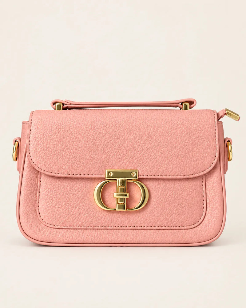 Rose Pink Textured Shoulder Bag with Gold-Tone Clasp | Sufaab