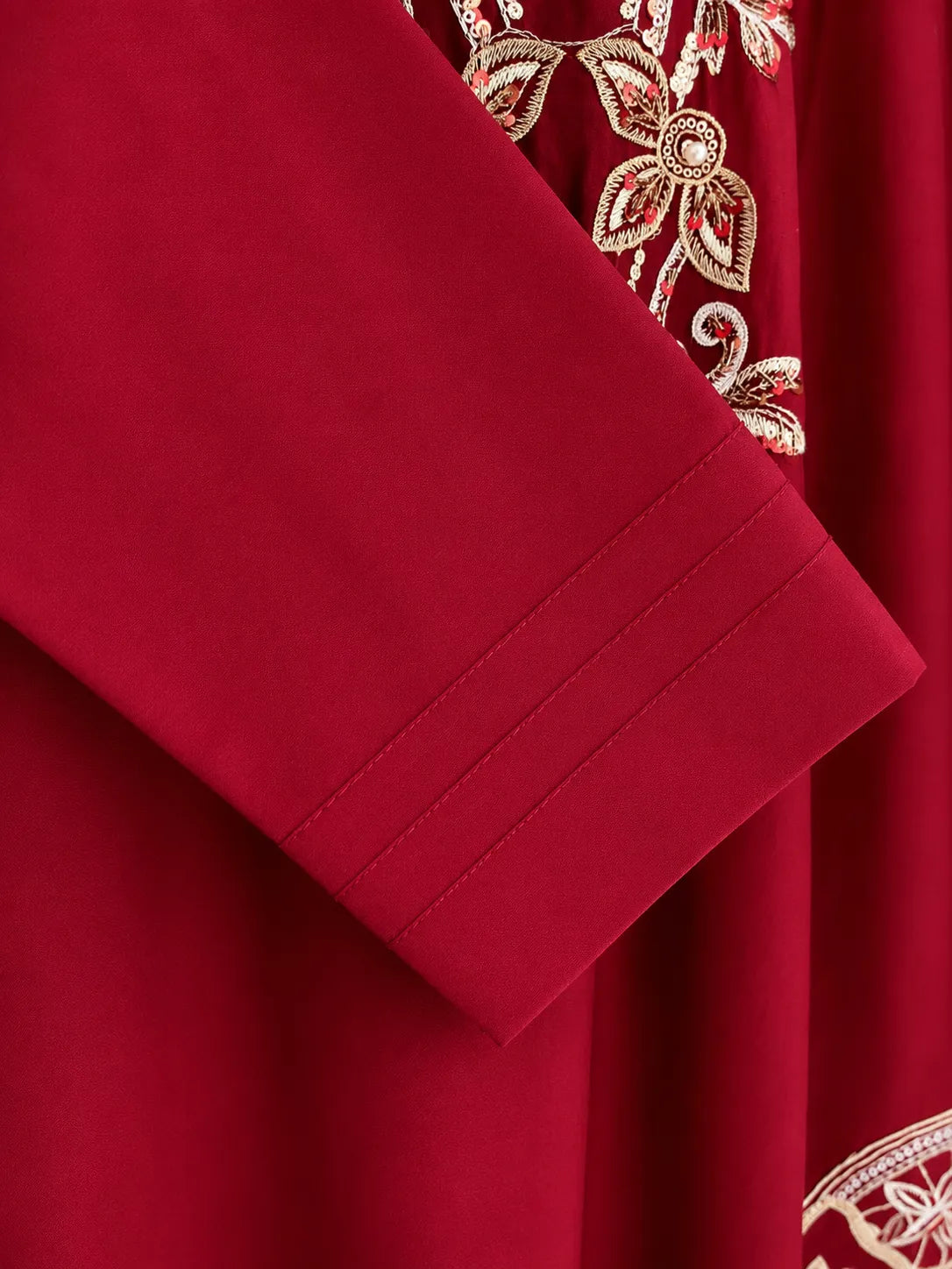 Crimson Red Embroidered Lawn 3-Piece Stitched Suit with Doriya Dupatta