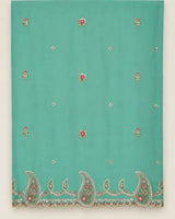 Mustard Yellow & Sea Green Embroidered Lawn 3-Piece Stitched Short Suit with Plazo & Doriya Dupatta
