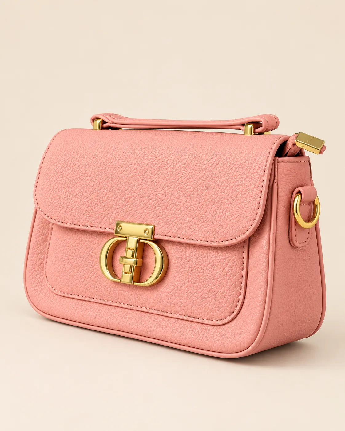 Rose Pink Textured Shoulder Bag with Gold-Tone Clasp | Sufaab