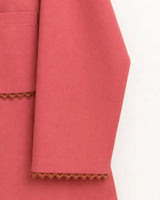Salmon Pink Cotton 2-Piece Co-Ord Set with Contrast Stitching Details & Straight Trousers