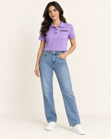Women's Lavender Purple Ribbed Cropped Polo Shirt with Embroidered Chest Logo