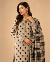 Cheetah Print Beige Lawn 3 Piece Suit | Placket Neckline & Matching Dupatta