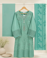 Aqua Blue Embellished 3-Piece Stitched Suit with Bamber Dupatta