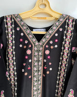 Black Embroidered Long Ambi/Paisley 3-Piece Stitched Suit with Printed Dupatta